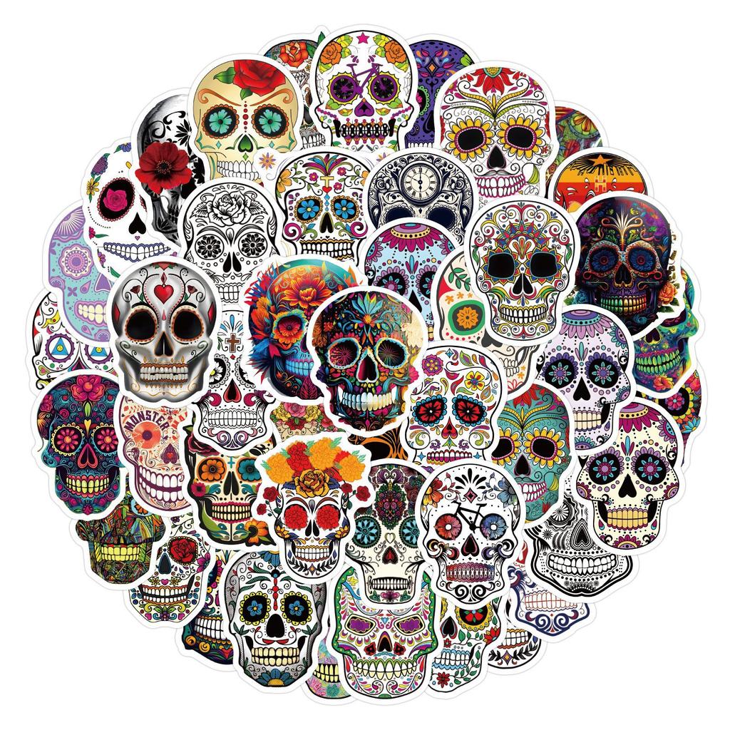 60 Pictures Dia De Los Muertos Skull Doodle Stickers Decorative Notebook Skateboard Water Cup Stickers