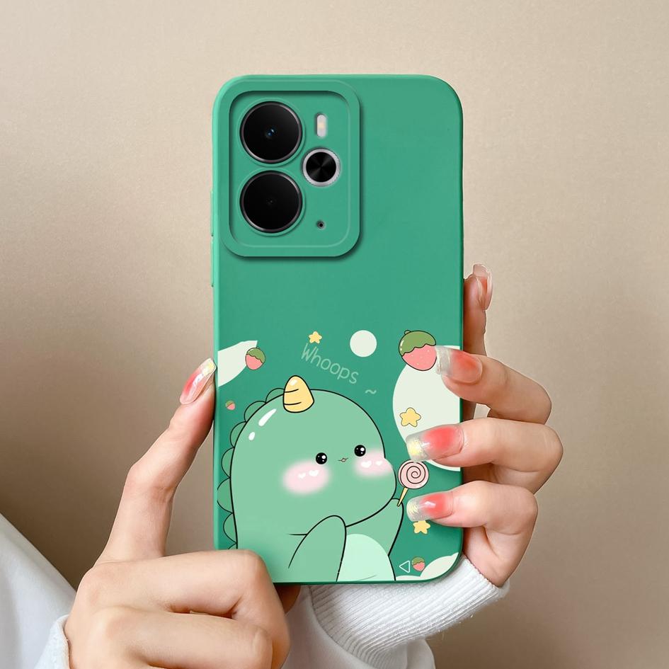 Cover Case For Oppo Realme 14T 14 14X Narzo 10 30 60 P3 C75x A5 Pro Cute Cartoon Dinosaur Pattern Liquid Silicone Anti Fingerprint Shell For Oppo Capa