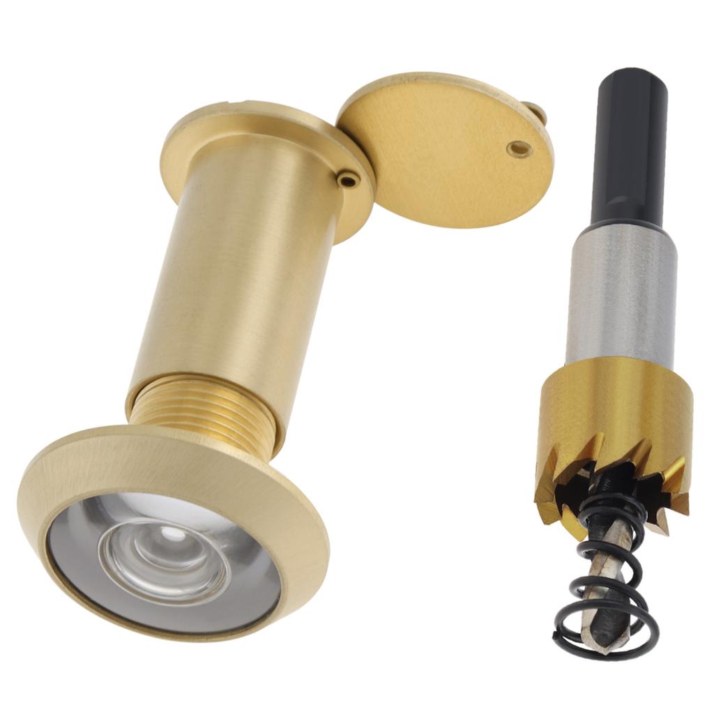 Solid Brass 16mm Door Peephole 200 Degree HD Lens Privacy Cover Titanium Drill Bit Heavy Duty Universal 35-55mm Door