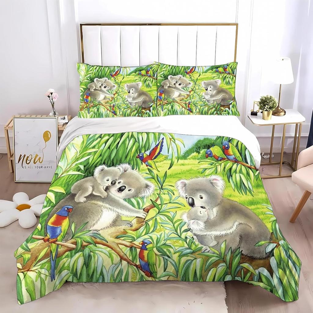 Комплект детского постельного белья «Коала», Комплект постельного белья с мультяшными животными-коалами для девочек и мальчиков, 3D-печать, Полиэстер, Комплект постельного белья с животными зоопарка