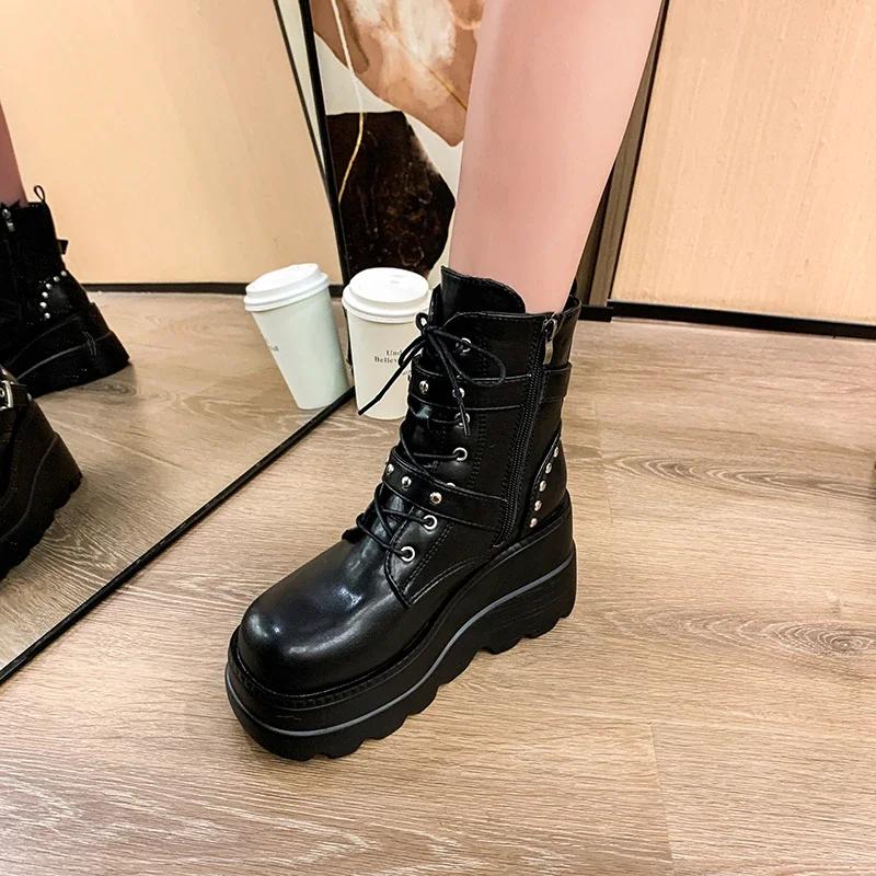 Goth Platform Ankle Chelsea Boots Women New Rock Emo Chunky Grunge Wedges Motorcyccle Shoes Big Sizes 43 Booty Woman