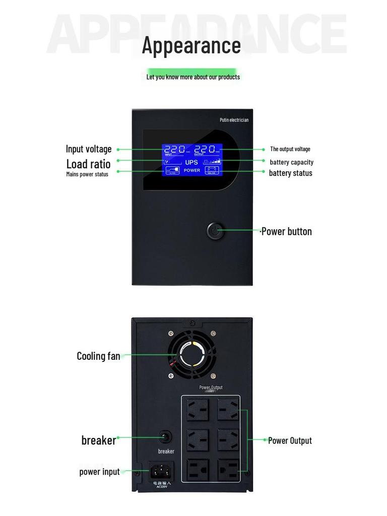 Резервный ИБП 3 кВА 1800 Вт с интеллектуальной стабилизацией напряжения и защитой от перегрузки/короткого замыкания