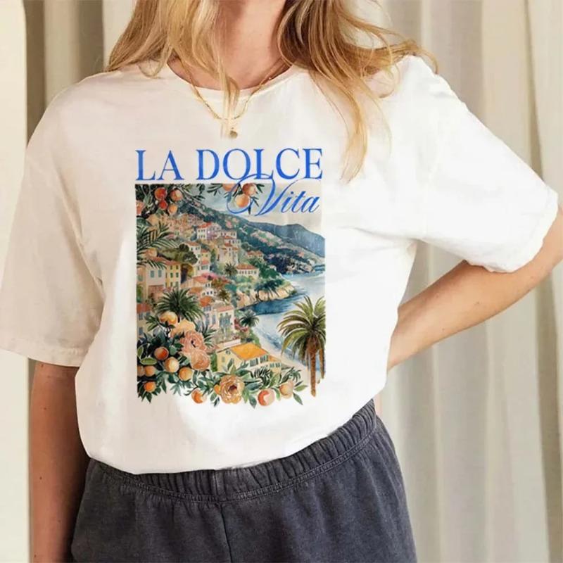 La Dolce Vita Веселая футболка с буквой T с принтом мультяшная футболка для путешествий трендовая универсальная футболка с коротким рукавом летняя футболка женские топы в стиле Y2K