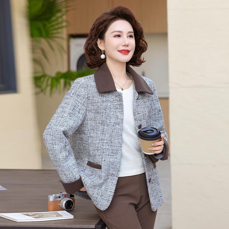 Весенняя куртка средней длины короткого стиля для пожилых женщин, весенне-осенний лацкан, женский топ