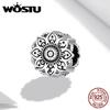 Vintage Moon Lotus Leaves Retro Texture Geometric Diamond Shape Bead Round 925 Sterling Silver Charm