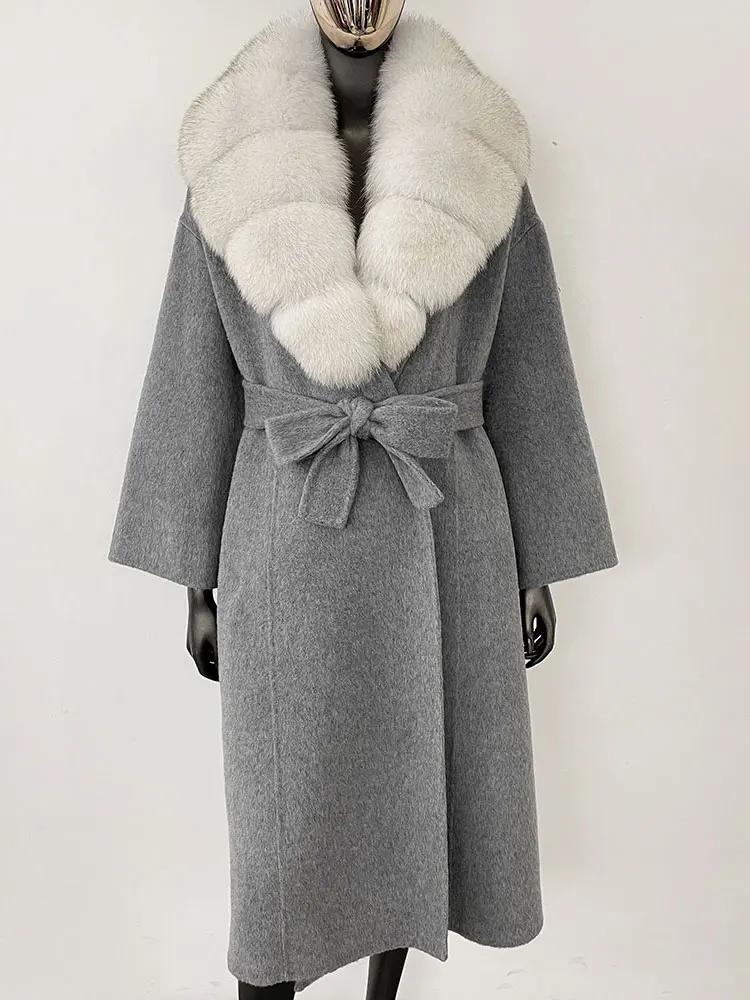 OFTBUY Натуральная шуба 2024 года, женская верхняя одежда больших размеров, зимняя женская куртка с воротником из натурального меха лисы и капюшоном, пальто из кашемировой шерсти