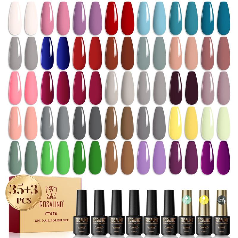 ROSALIND Shiny Colors Nail Gel Set Gel Varnishes Kit Semi Permanent Hybrid Soak Off Nail Polish 35 Colors Gift Set