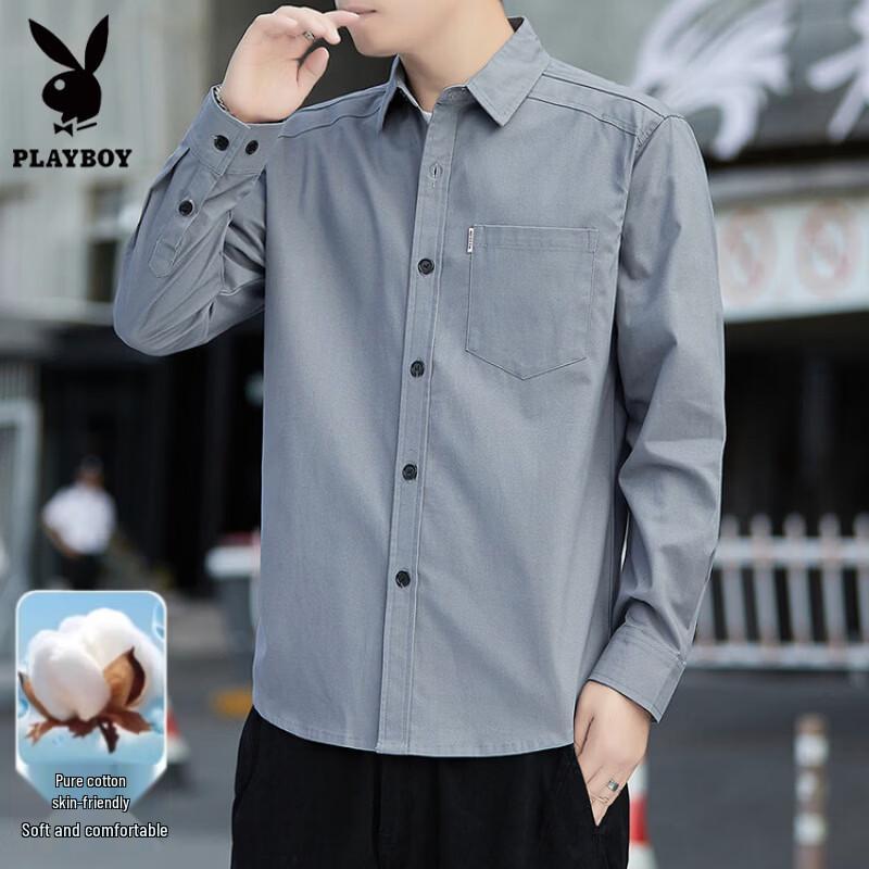 Playboy Men's Pure Cotton Multi-Pocket Workwear Shirt Jacket