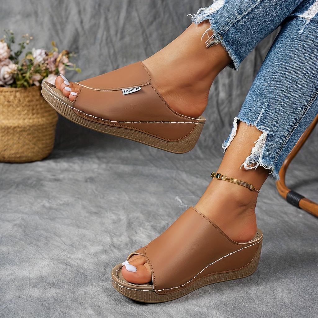 Большие повседневные тапочки на плоской подошве с толстой подошвой для женщин 2025 г. Новые однотонные простые модные тапочки с рыбьим ртом