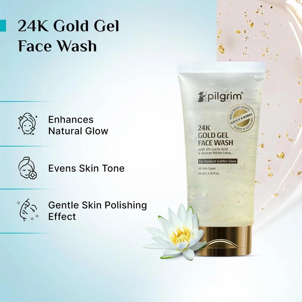 Pilgrim 24k Gold Gel Facewash with Korean White Lotus & Lactic Acid 80 ml