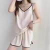 "2024 Women's Summer Ice Silk Suspender Shorts Pajama Set - Sexy Solid Color Homewear"
