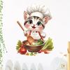 Милые Серебристые Градиентные Коты-Повара Настенные Наклейки для Кухни, Самоклеящийся Декор для Холодильника, Шкафа, Плиты