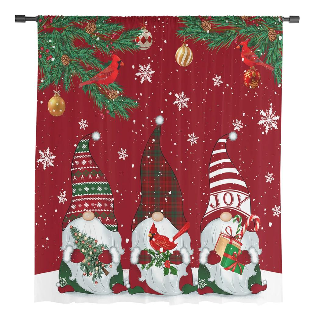 Christmas Gnome Snowflake Robin Red Sheer Curtains for Living Room Decoration Window Curtains Kitchen Tulle Voile Curtains