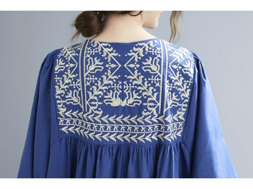 Летнее элегантное женское платье большого размера с этнической вышивкой и рукавами с оборками, 2025