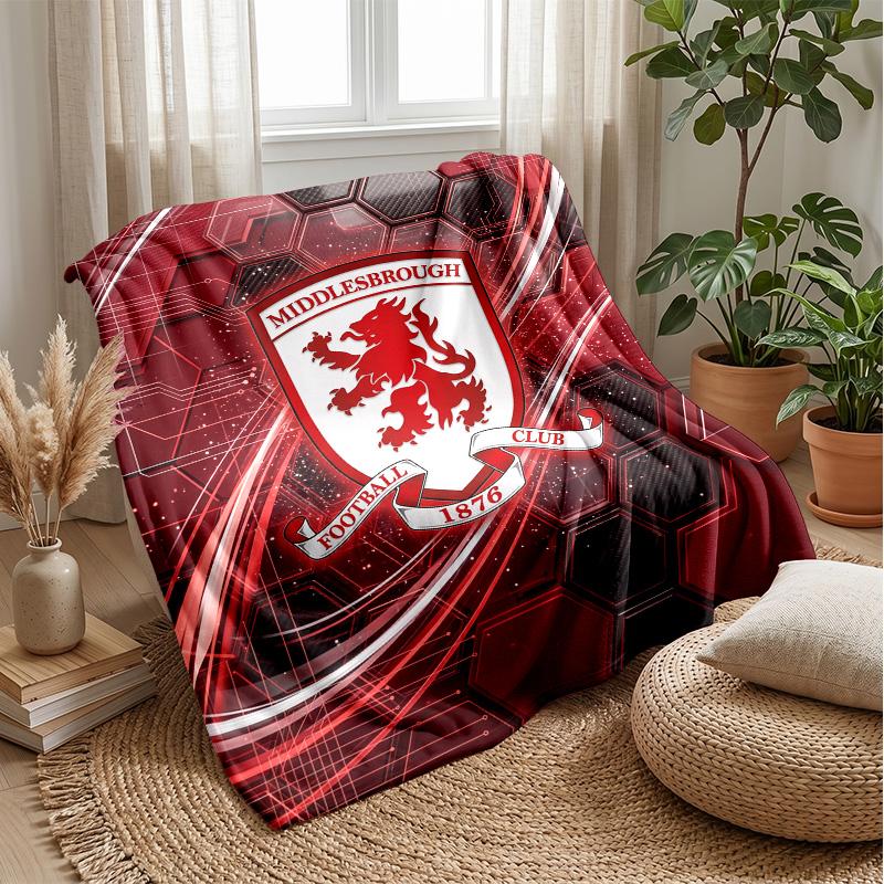 Middlesbrough Football Print Flannel Blanket, Soft Warm Lightweight Throw Blanket for Sofa Bed Camping