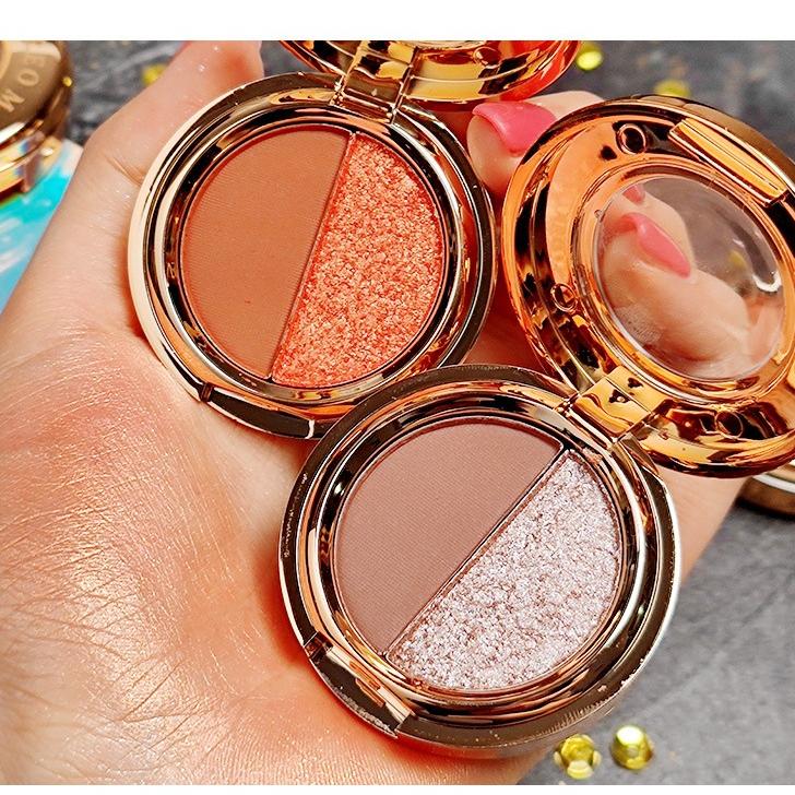 Two-tone High Light Eyeshadow Palette Natural Contouring Brightening Pearl Glitter Earth Color Long-lasting Waterproof and Non-smudding Student