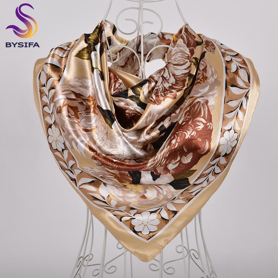 BYSIFA New Accessories Women Wine Red Silk Scarf Cape Fashion Chinese Rose Satin Square Scarves Shawls Ladies Headkerchief Hijab