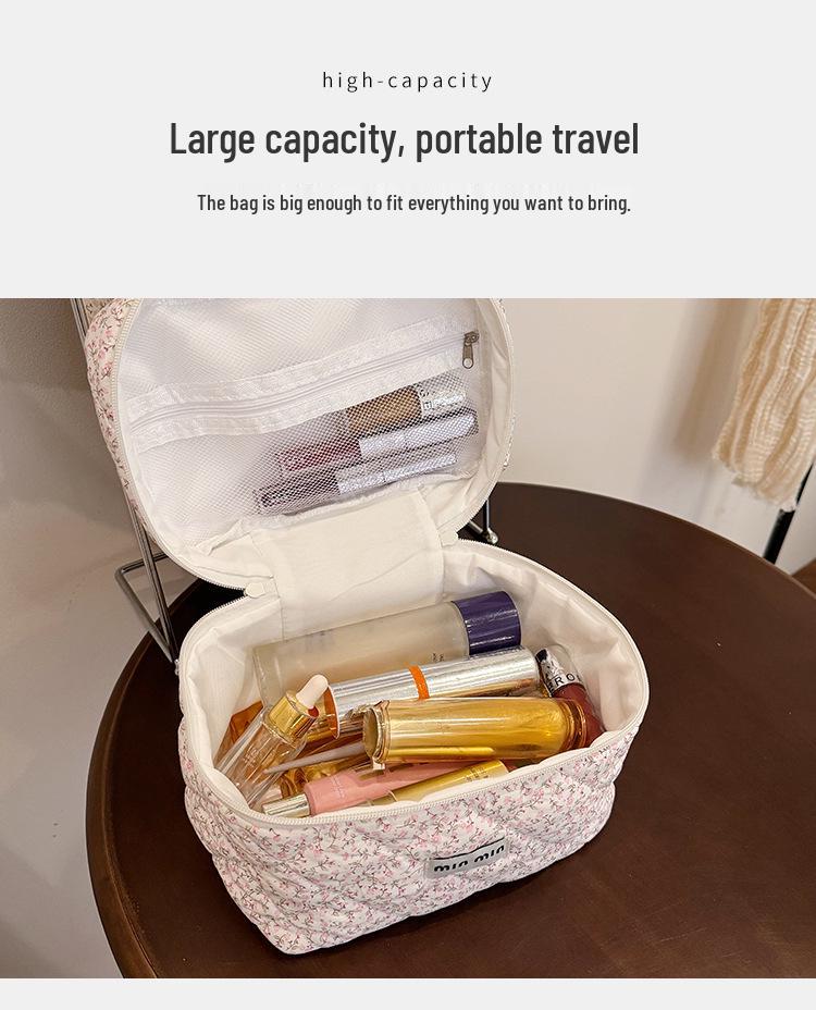 2024 Floral Cotton Quilted Large Capacity Cosmetic Handheld Storage Bag