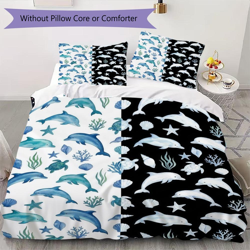 All Over Sharks Pattern Bedding uilt Set uilt Cover Pillowcase Home Decoration Birthday Gift (1 * duvet cover + 2 * pillowcase without core)
