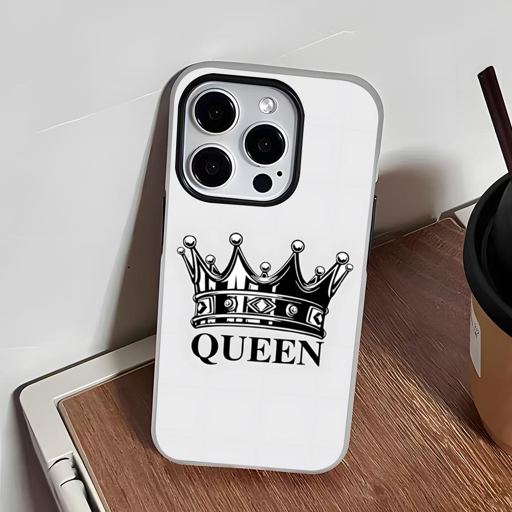 Чехол для телефона с буквами KING Queen Crown для iPhone 17 Air 16 E 15 14 Plus 13 12 11 Pro Max, Желейный, 2 в 1, Защитный чехол