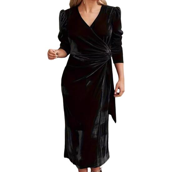 Женское однотонное длинное платье с v-образным вырезом и шнуровкой