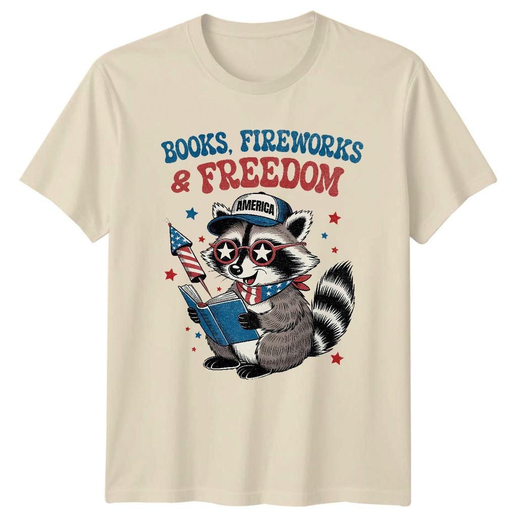 Books Fireworks Freedom America Raccoon Independence Day Holidays Unisex Graphic