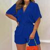 Ladies' Loose And Comfortable Summer V-neck Jumpsuit With A Drawstring
