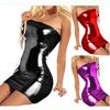 Women Sexy Faux Leather Minidress Fashion Off Shoulder Slim Package Hip Dress