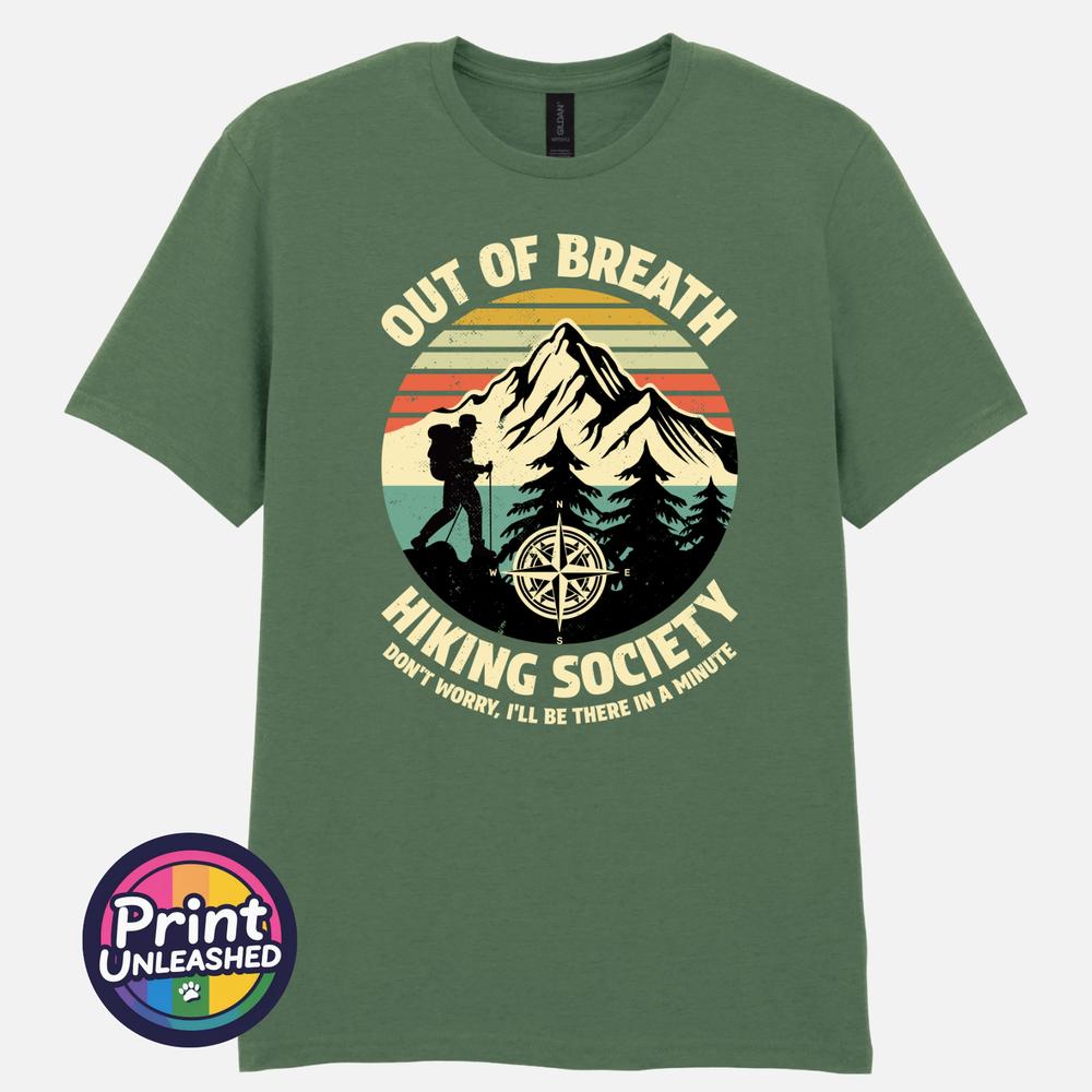 Out Of Breath Hiking Society T Shirt Funny Hiking Tee Walker Trekking Gift S2XL