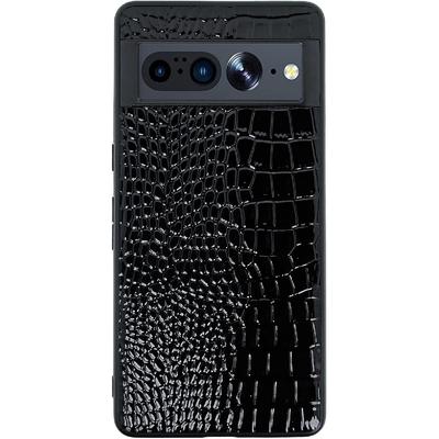 Чехол для Google Pixel 9 Pro/Pixel 9 для женщин, Покрытие из синтетической лакированной кожи под крокодила, Классическая модная расцветка под аллигатора - Черный