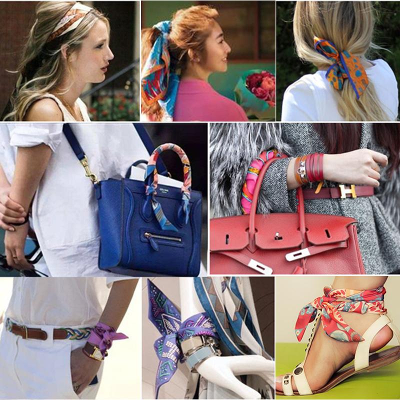 Brand Design Twill 100% Silk Scarf Luxury Print Flowers Scarf Women Foulard Skinny Bag Scarves New Hot Neckerchief Hair Headband