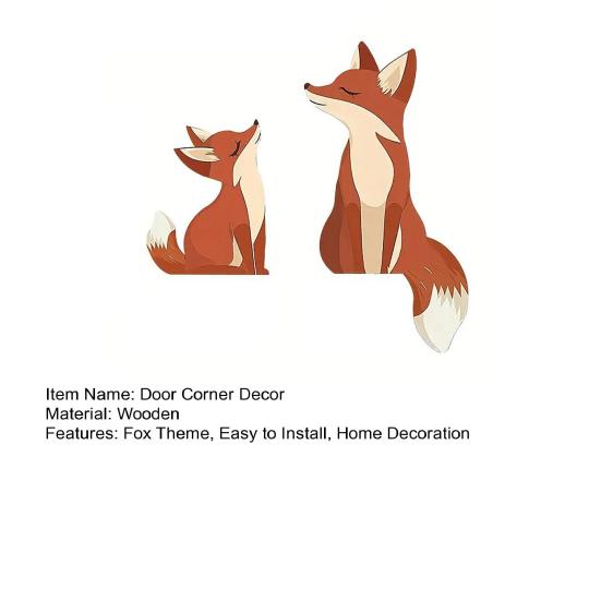 1 Set Wooden Fox Door Corner Decoration Mother Little Fox Door Frame Sign Forest Animal Front Door Edge Topper Sitter Ornament