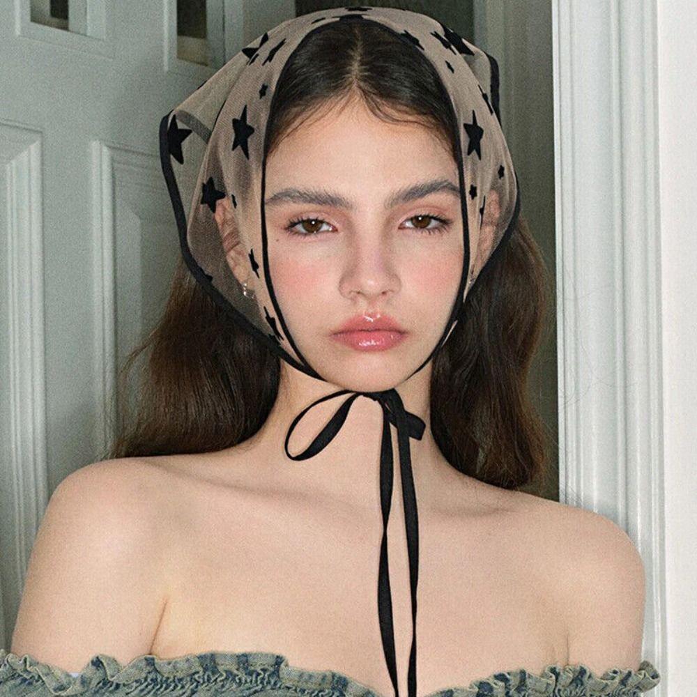 Hollow Floral Women Lace Triangle Scarf Neckerchief Bandana Turban Retro Hair Band