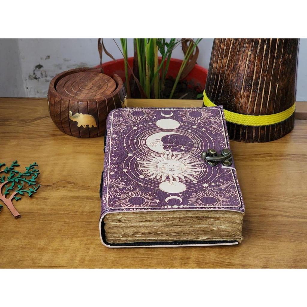 Handmade Vintage Journal Sun Moon Leather Journal Grimoire Journal 7x5 Inch