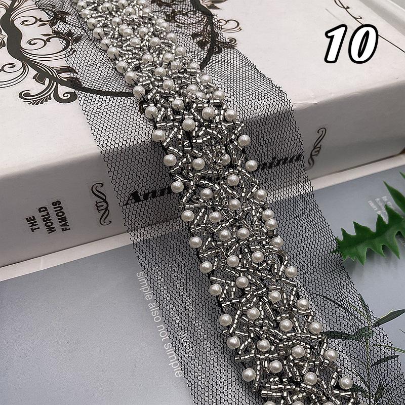 Кружевная лента с бисером Кружевная ткань Отделка бахромой из бисера Вышитая отделка воротника Африканская кружевная ткань Шитье DIY поделки