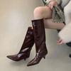 Fashion Bailamos 2024 Winter New Brand Women Knight's Boots Fashion Pointed Toe Slip On Knee-high Boots Thin Low Heel Long Boots Shoes