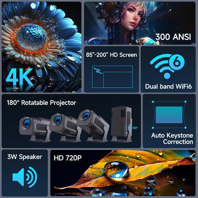 Magcubic HY320 Mini New Native 720P Android 11 4K проектор 300ANSI Wifi6 BT5.0 Портативный портативный проектор для кинотеатра на открытом воздухе с поворотом на 180°