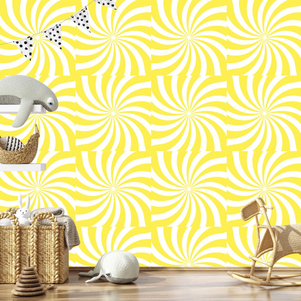 Hippie Background Wallpaper Yellow, White and Cream for Living Room and Bedroom 50x1000