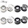Alisouy 2PCS Stainless Steel Round Heart Zircon Ear Flesh Tunnels Plugs Expander Stretcher Double Flared Gauges Piercing Jewelry