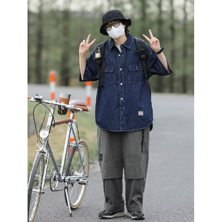 Японский ретро модный бренд летняя свободная джинсовая рубашка с короткими рукавами художественная молодежная рабочая рубашка мужская и женская многослойная куртка