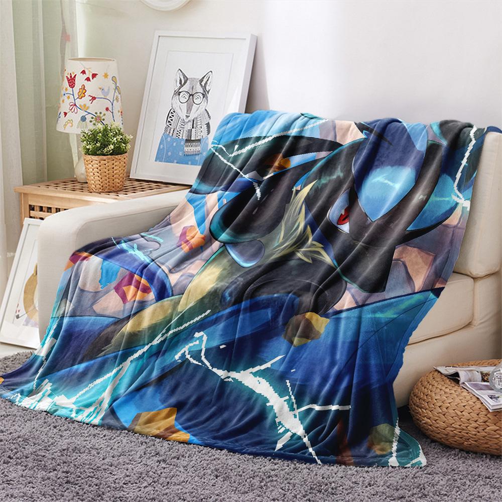 Lucario 4 Print Flannel Blanket, High quality Comfortable for All Seasons, Home Decor, Warmth and Comfort