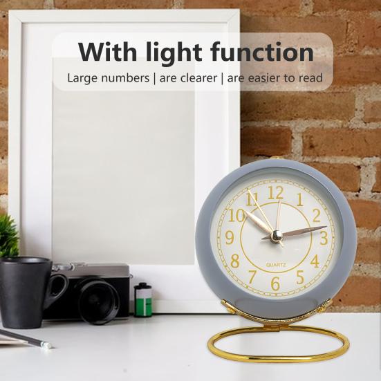 Analog Alarm Clock with LED Light Non-Ticking Battery Operated Bedroom Desktop Digital Quartz Clock Children Students Gift