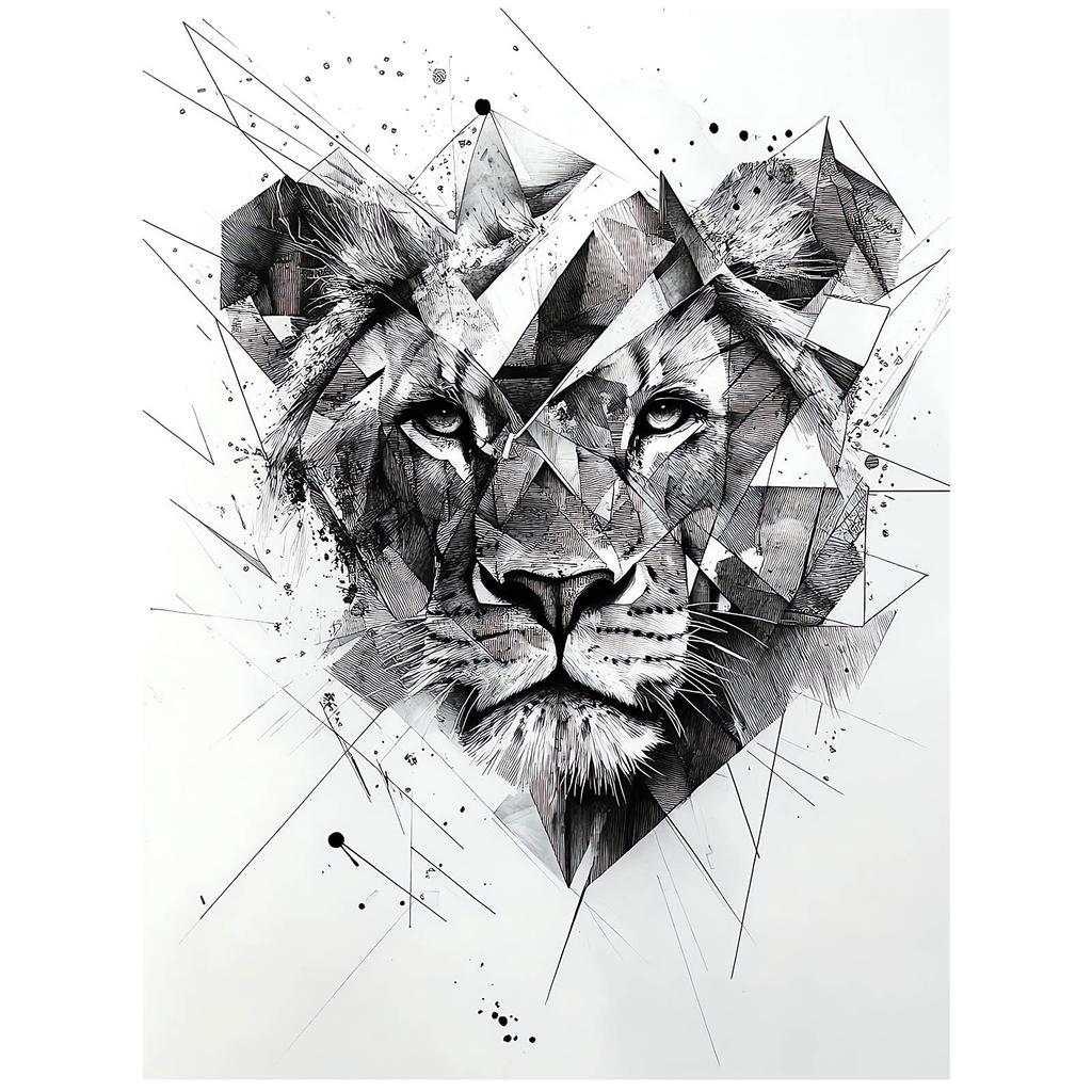 Plakat Lew W Geometrii Plakat Lew W Geometrii, 40X50 Cm, Rama Aluminiowa Czarna, Papier Matowy 230 Gsm