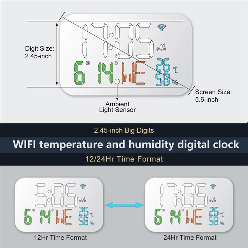 Tuya Wifi Clock Calendar Intelligent Thermometer Hygrometer With Digital LED Display Support WIFI Auto-Calibration