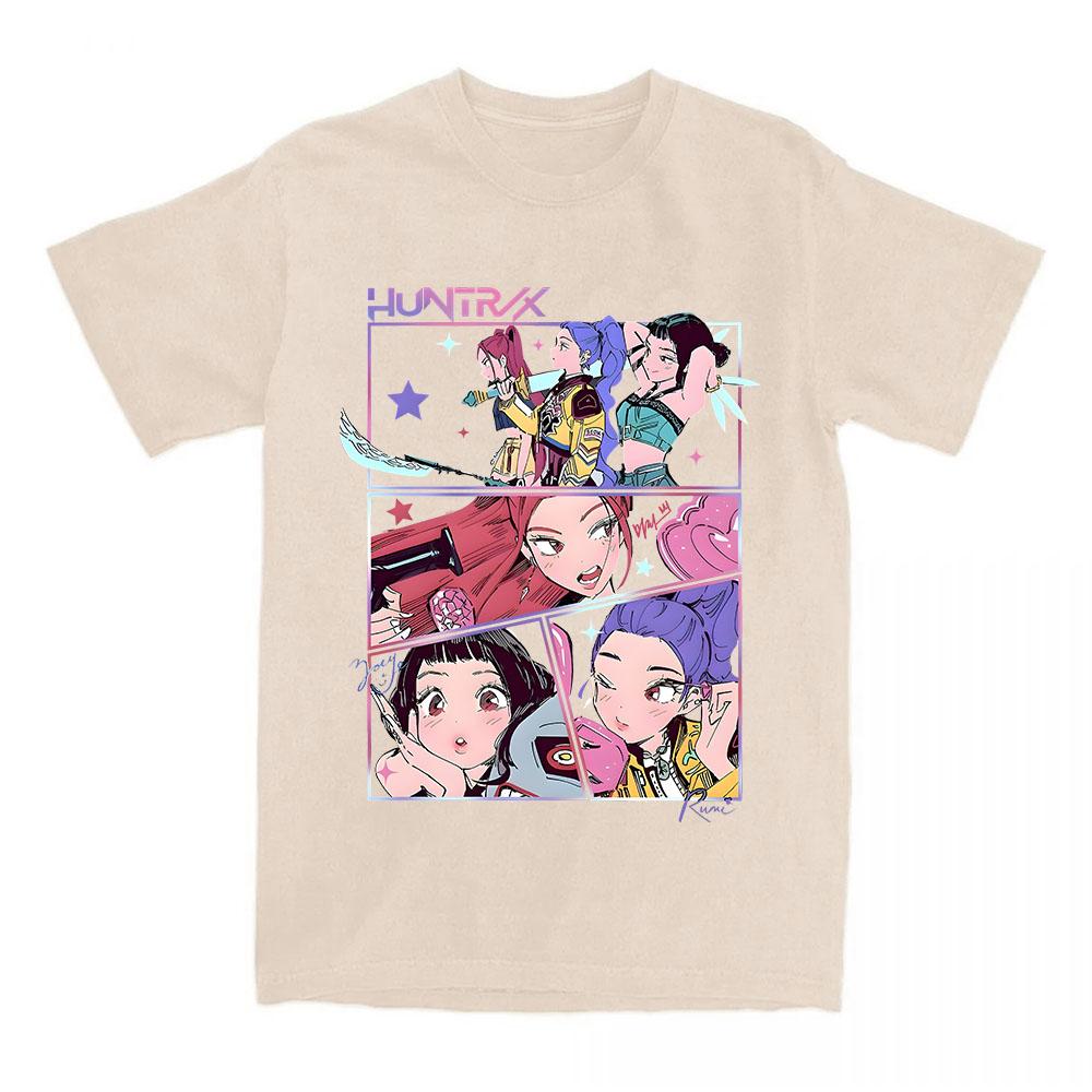 Kpop Охотники на демонов Huntrix Girls Футболка с коротким рукавом Хлопок Мода Графическая футболка Повседневный Хлопок Свободная Женская Футболка Уличная одежда