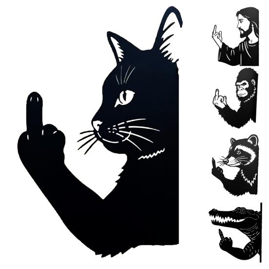 Peeking Animal Metal Sign Flipping Off Cat Crocodile Silhouette Decoration
