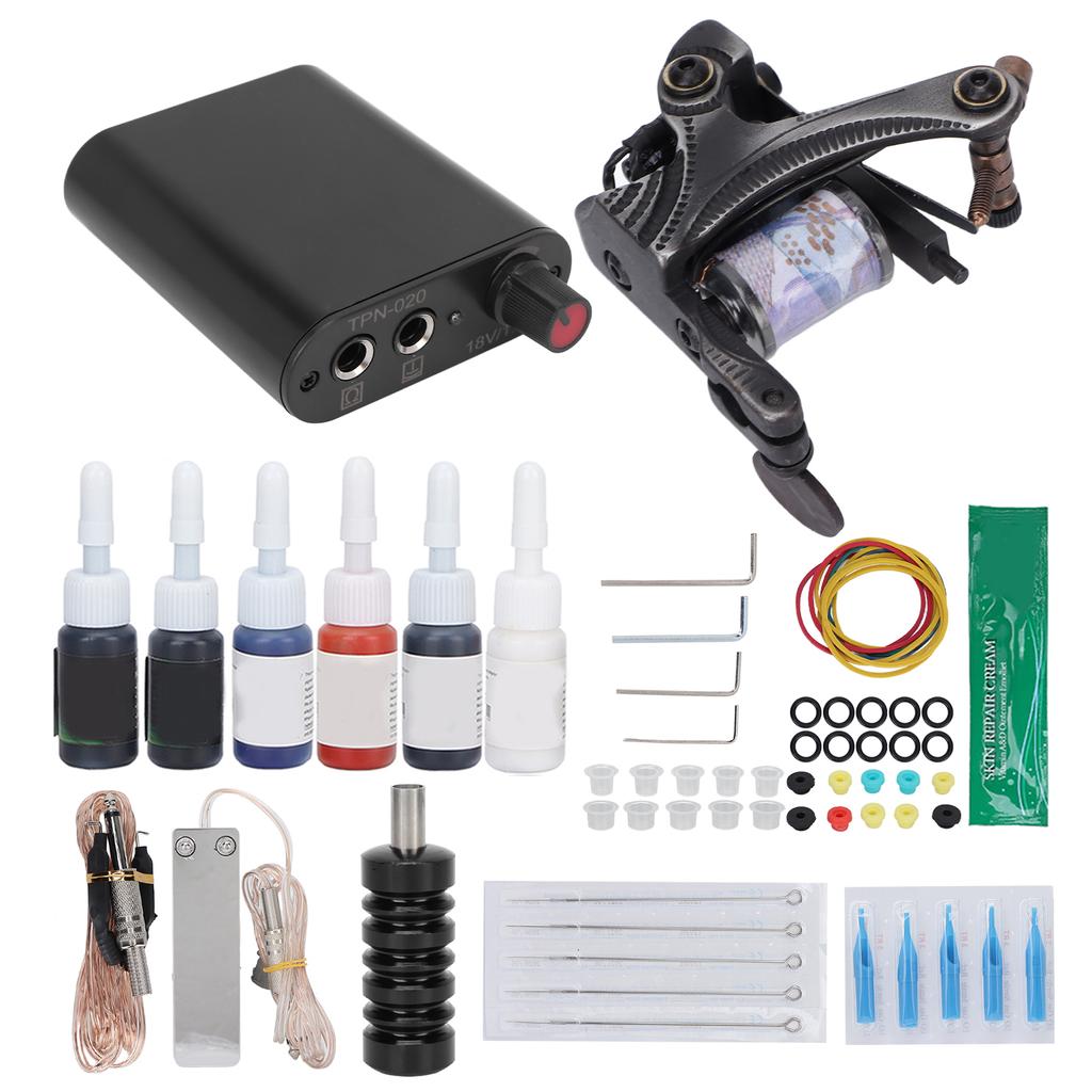 Professional Tattoo Machine Kit 10 Wraps Tattoo Coil Machine Complete Tattoo Power Supply Kit
