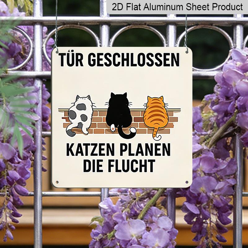 2D Flat 1pc, Decorative Aluminum Plaques and Ornaments, Cat-Themed, Classic Retro Style, Perfect for Porches, Patios, Garages, and Gardens, Great