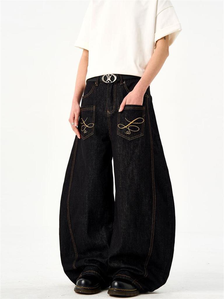 2025 Унисекс Ретро Вышитые Джинсы Деним Широкие Штанины - Защита от Проколов и Повседневный Стиль Коса