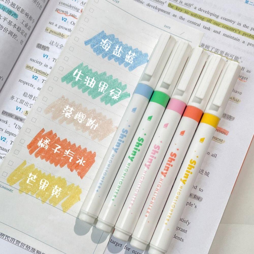 5PCS Plastic Draw Doodle Pens Colorful Shiny Fluorescent Pen Marking Pen  School Office Supplies